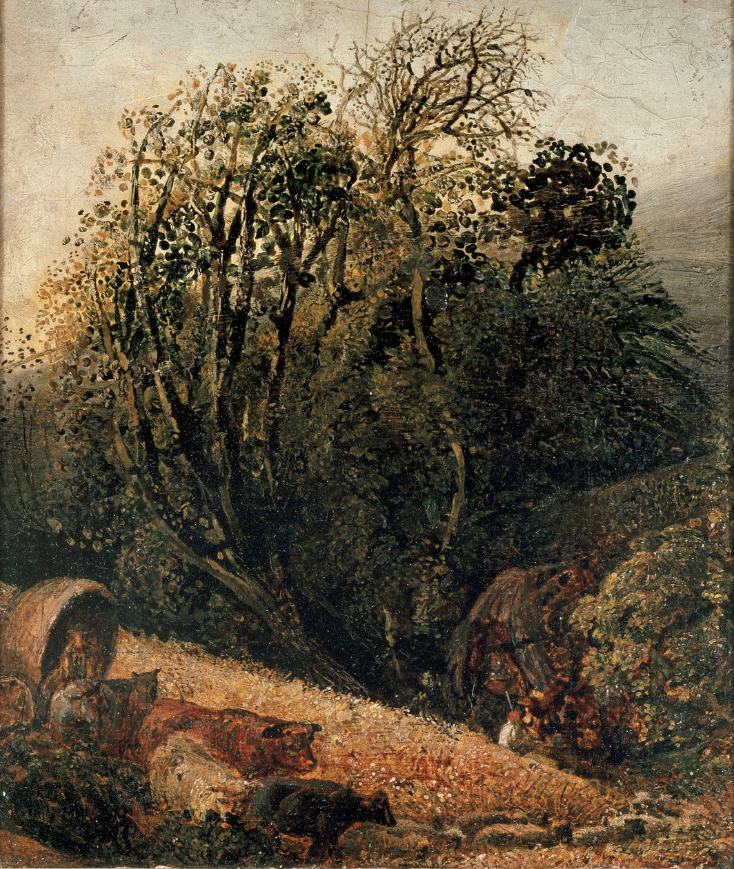पेड़ों से घिरा एक कॉर्नफील्ड, c1833-1834 द्वारा सैमुअल पामर