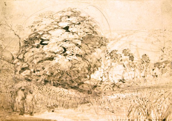 एक मकई के खेत के माध्यम से पथ, c.1832-33 (कागज पर जल रंग) द्वारा सैमुअल पामर