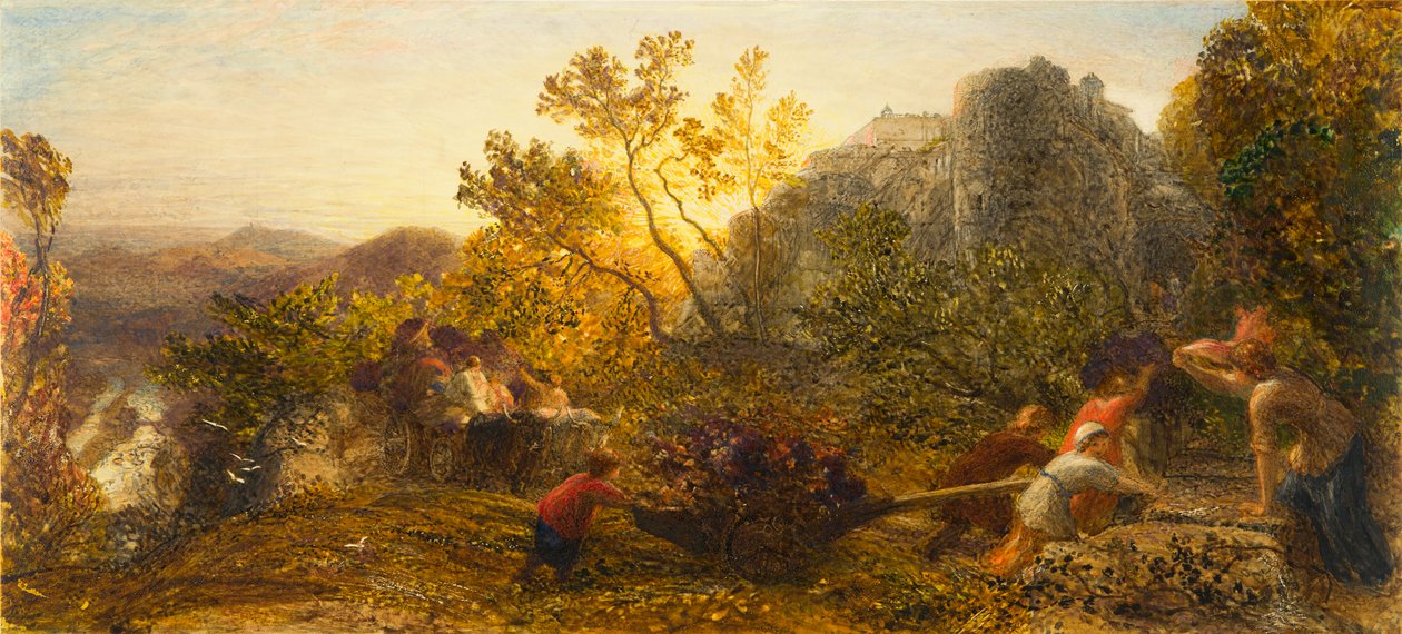 वाइनयार्ड में हार्वेस्ट, 1859 (wc, gouache and gum arabic on paper) द्वारा सैमुअल पामर