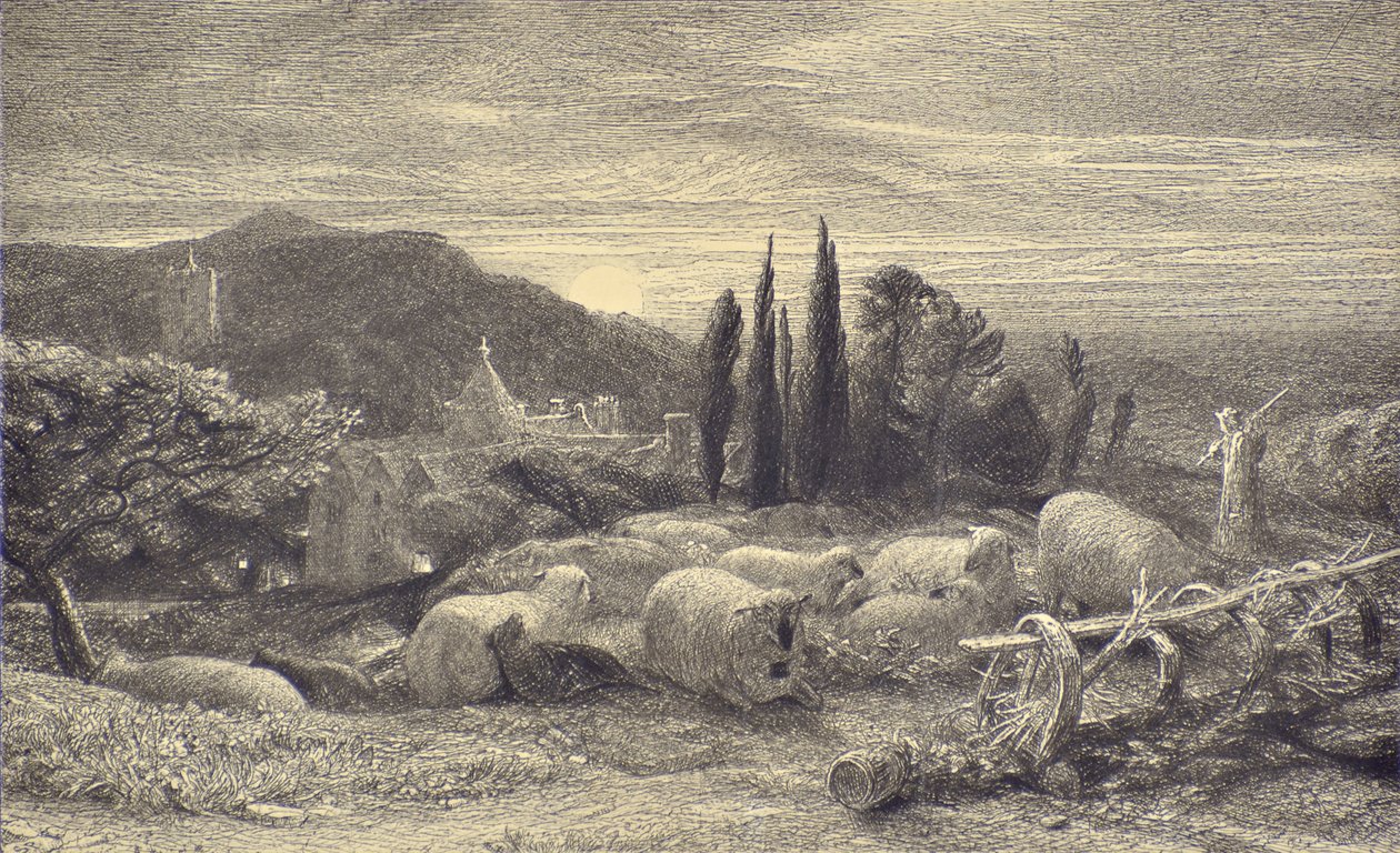 द राइजिंग मून, c.1857 (नक़्क़ाशी) द्वारा सैमुअल पामर