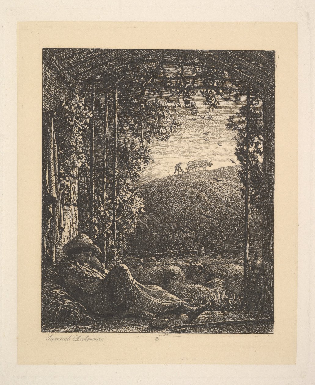 द स्लीपिंग शेफर्ड, अर्ली मॉर्निंग, 1857। द्वारा सैमुअल पामर