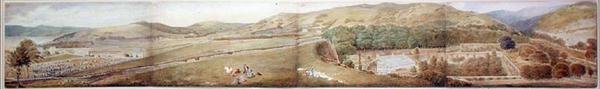 पैनोरमा के लिए स्केच - द टाउन ऑफ़ लार्ग्स, आयरशायर, जुलाई 1856 (कागज पर पेंसिल के ऊपर पानी के रंग का) द्वारा सैमुअल पार्लर