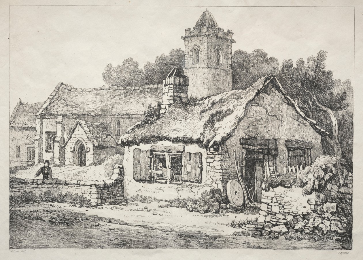 इंग्लैंड के उत्तर में प्राचीन इमारतों और ग्रामीण कॉटेज की एक श्रृंखला: एयटन, 1821। द्वारा सैमुअल प्राउट