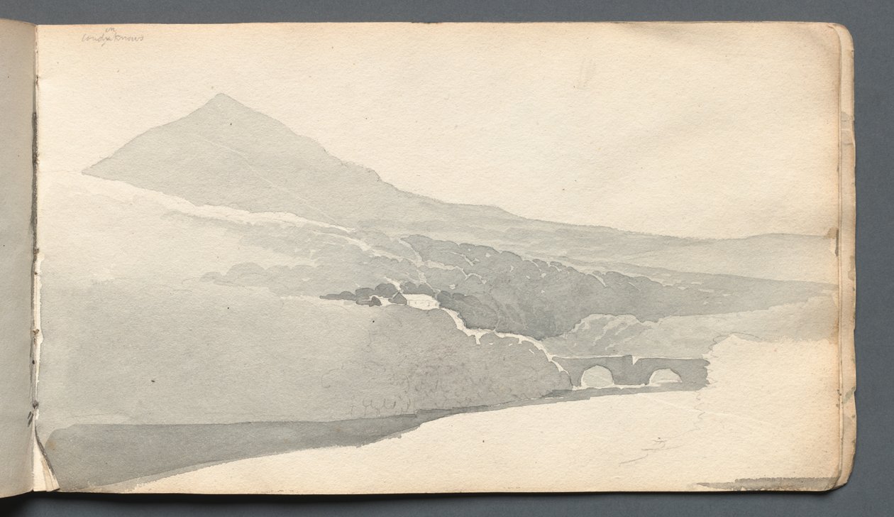 स्केचबुक: ब्रिज, 1814 के साथ पहाड़ी लैंडस्केप। द्वारा सैमुअल प्राउट