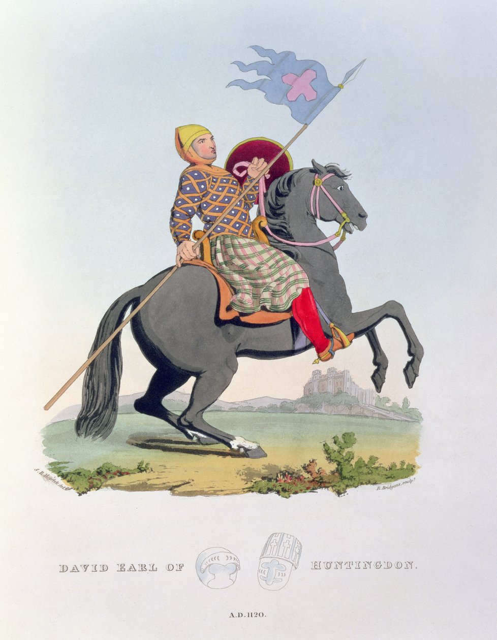 डेविड, अर्ल ऑफ हंटिंगडन (1084-1153) 1120, रिचर्ड द्वारा उत्कीर्ण। एच। ब्रिजेंस (fl.1824-38) प्राचीन कवच से, कलाकार द्वारा लिखित, 1824 द्वारा सैमुएल रश मैरिक