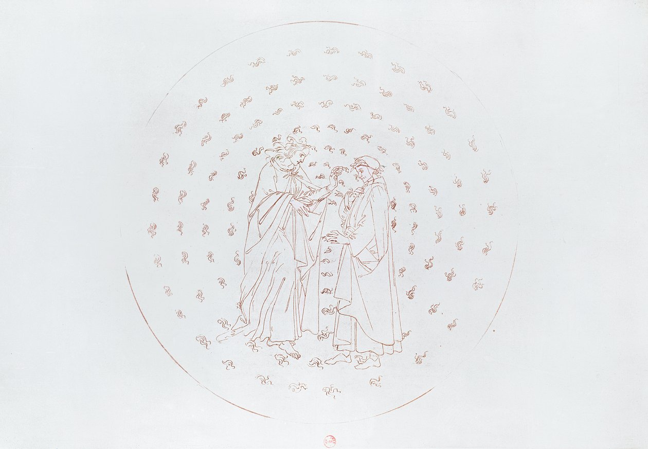दांते और बीटराइस, द डिवाइन कॉमेडी से, दांते अलघिएरी (1265-1321) c.1480 द्वारा द्वारा सैंड्रो बॉटलिकली
