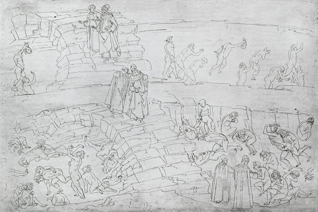 दांते एलघिएरी (1265-1321) c.1480 द्वारा &39;द डिवाइन कॉमेडी&39; से दांते और वर्जिल (70-19 ई.पू.) द्वारा सैंड्रो बॉटलिकली