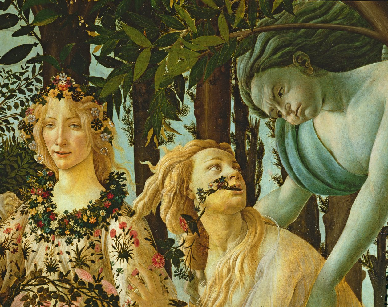 Primavera, Flora और Zephyr का विस्तार, c.1478, (पैनल पर तापमान) (558 का विस्तार) द्वारा सैंड्रो बॉटलिकली