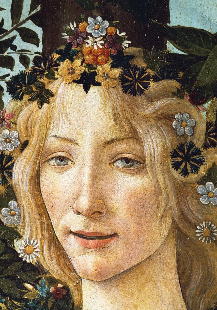 फ्लोरा का चेहरा, वसंत के रूपक का विवरण, c.1477-1482 (लकड़ी पर तापमान) द्वारा सैंड्रो बॉटलिकली