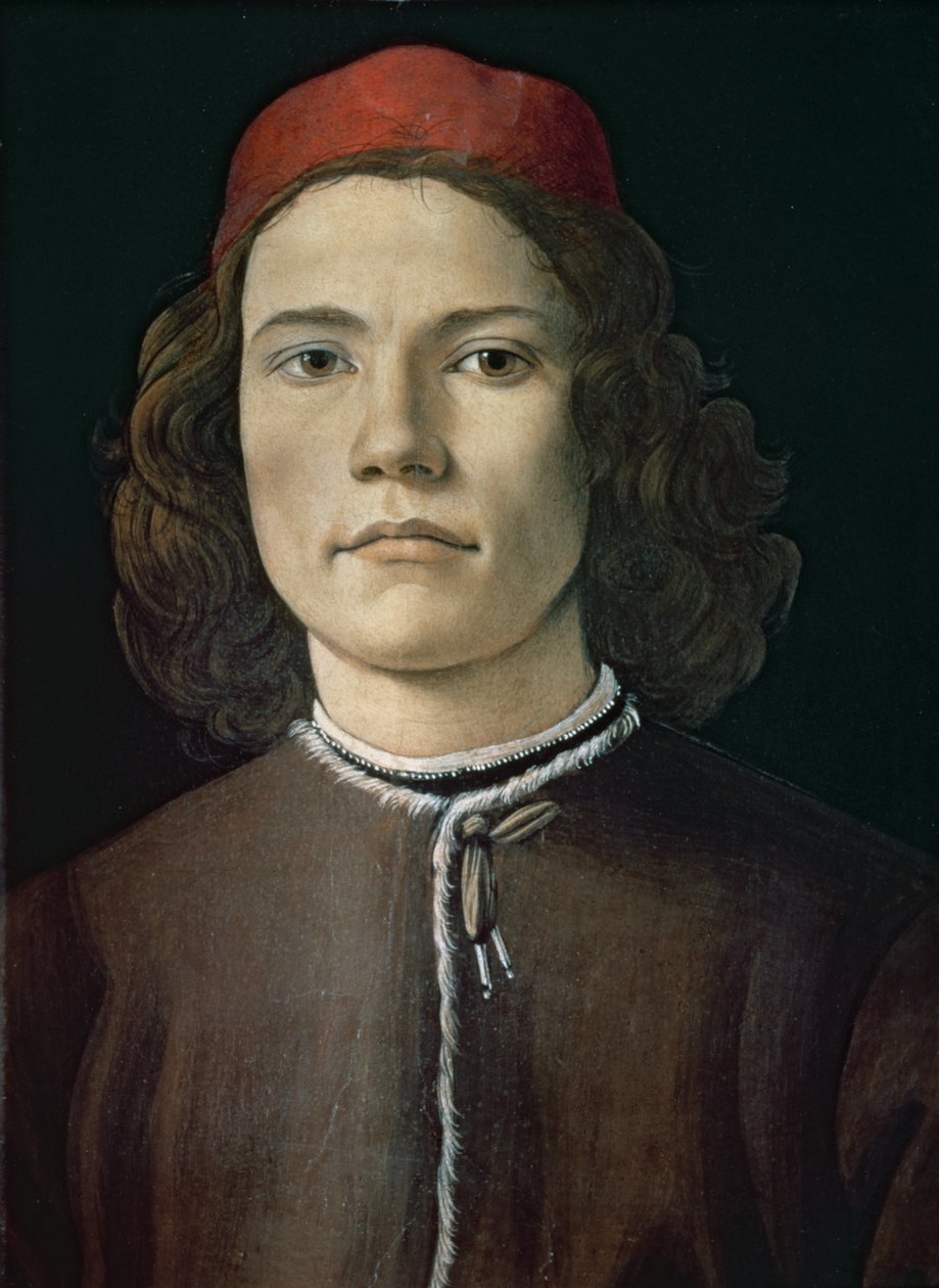 एक यंग मैन का पोर्ट्रेट, c.1480-85 (पैनल पर तड़का हुआ तेल) द्वारा सैंड्रो बॉटलिकली