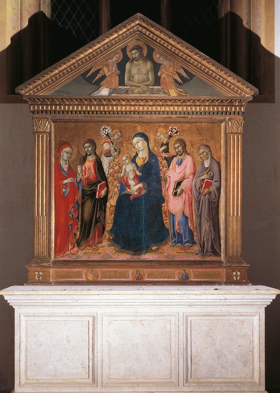 मैडोना एंड चाइल्ड विथ सेंट्स एंड क्राइस्ट इन पिएटा द्वारा Sano di भी Ansano di Pietro di Mencio Pietro