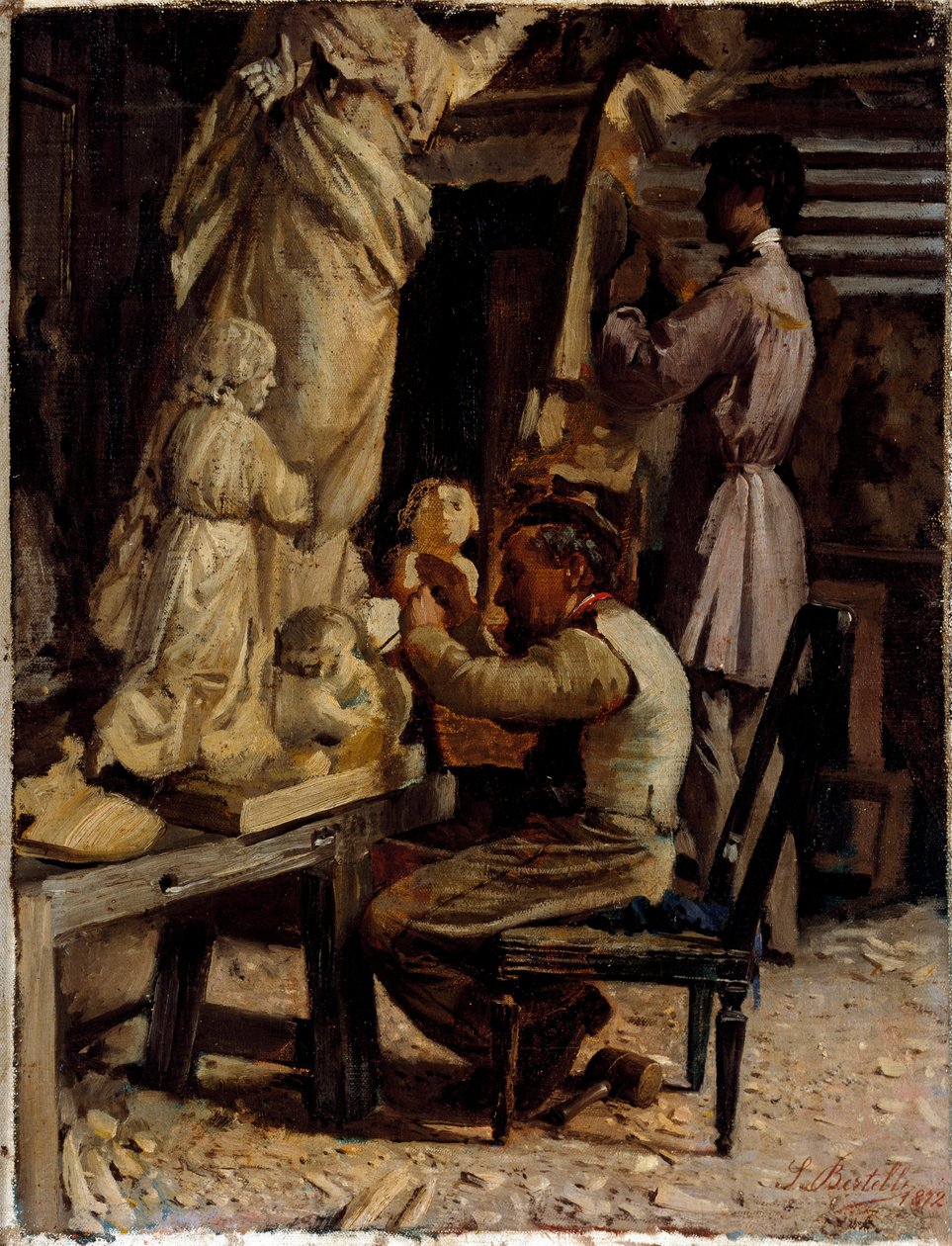 मूर्तिकार की कार्यशाला। संते बर्टेली (1840-1892) द्वारा चित्रित द्वारा सैंटे बर्टेली