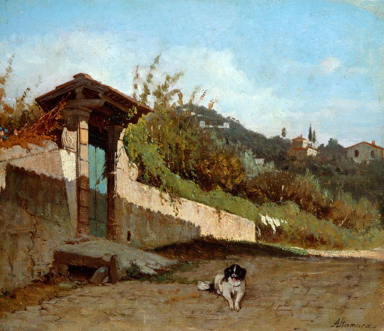 टस्कन विला का पोर्टिको, फ्रांसेस्को सेवरियो अल्तामुरा द्वारा (1826-1897), कैनवास पर तेल, 23x27 सेमी। द्वारा सेवरियो अल्तमुरा