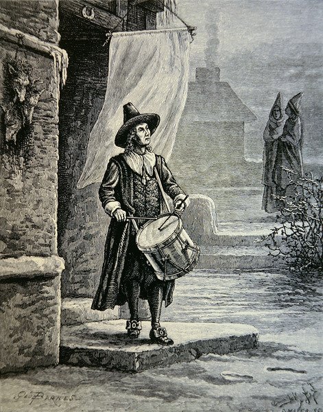 प्यूरिटन की चर्च की घंटी एक ड्रमर (लिथो) थी द्वारा स्कूल अमेरिकी
