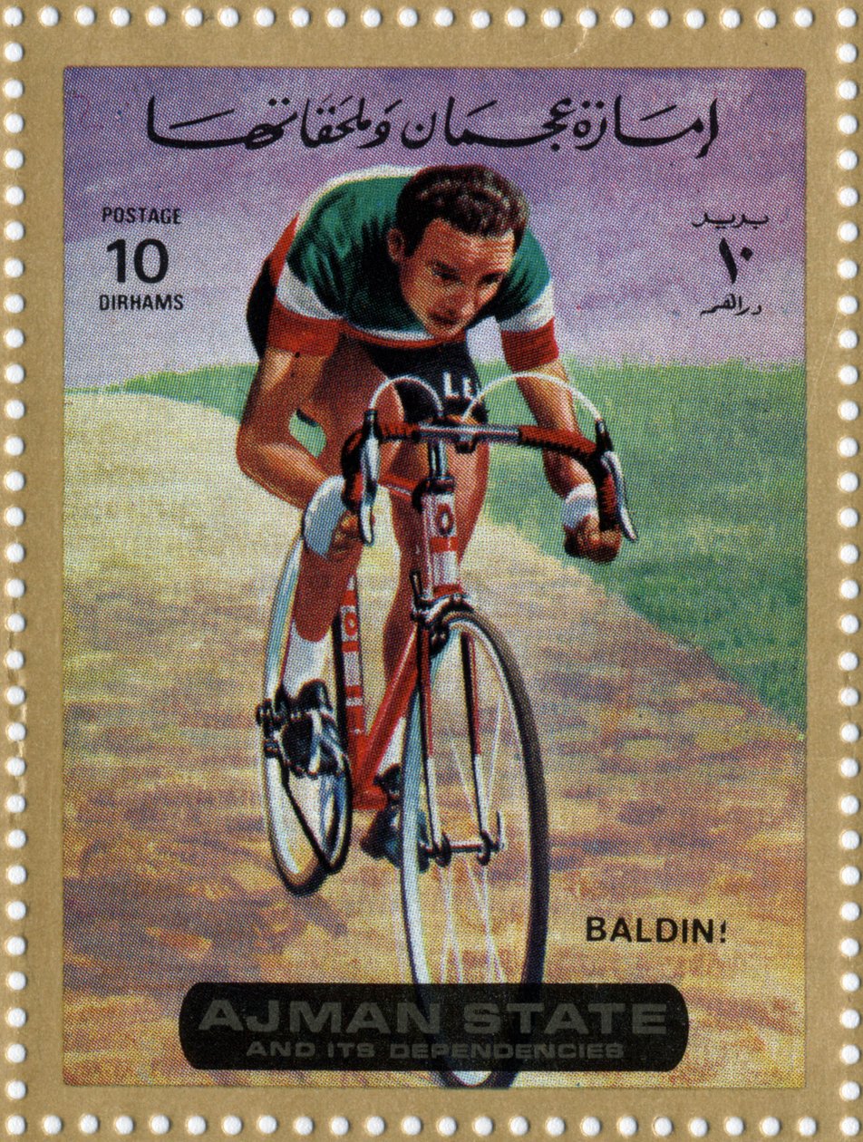 संयुक्त अरब अमीरात टिकट साइकिल चालक Ercole Baldini का प्रतिनिधित्व (Ne 1933)। द्वारा स्कूल अरबी