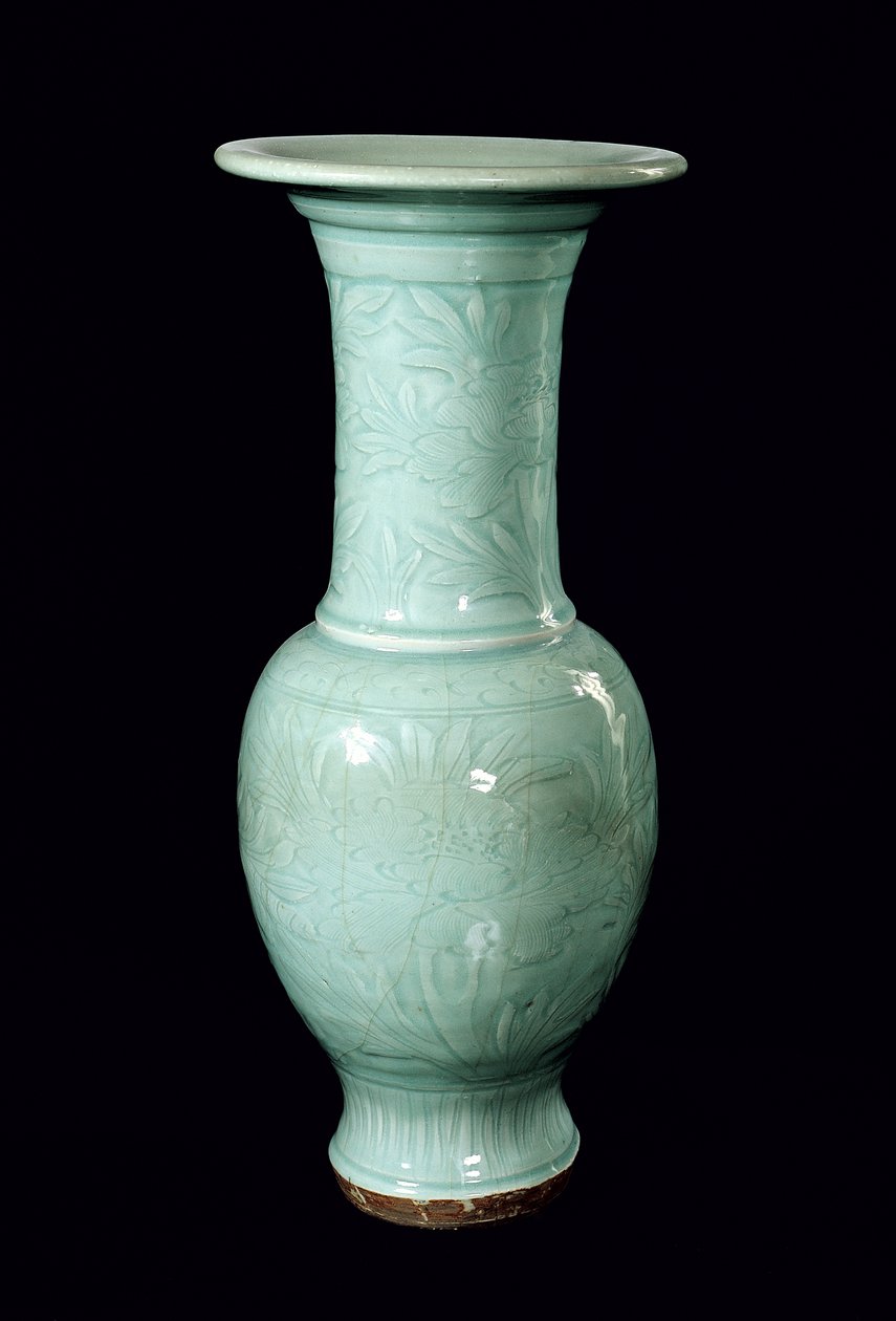 सेलाडॉन चमकता हुआ फूलदान, युआन राजवंश (1260-1368) (सिरेमिक) द्वारा स्कूल चीनी