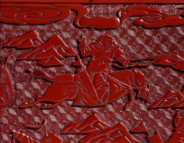 दस्तावेज़ बॉक्स और कवर, एक तीरंदाज, मिंग राजवंश (नक्काशीदार लाल लाह) का चित्रण (विवरण) (देखें 142706-7) द्वारा स्कूल चीनी