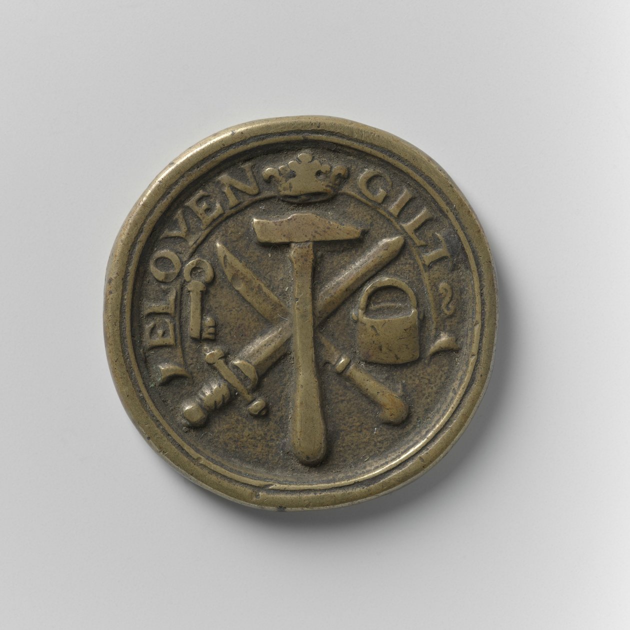 ब्लैकस्मिथ्स गिल्ड ऑफ़ एम्स्टर्डम उपस्थिति टोकन, c.1700 (पीतल) द्वारा स्कूल डच