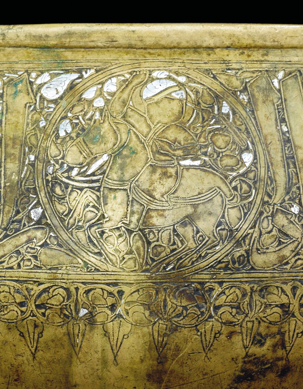 मामलुक कटोरे का विवरण, c.1351 (चांदी और सोने की जड़ वाला पीतल) द्वारा स्कूल मिस्र