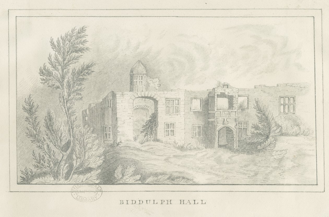 Biddulph Hall (पुराना): पेंसिल ड्राइंग, nd [ 1830s] (ड्राइंग) द्वारा स्कूल की अंग्रेजी