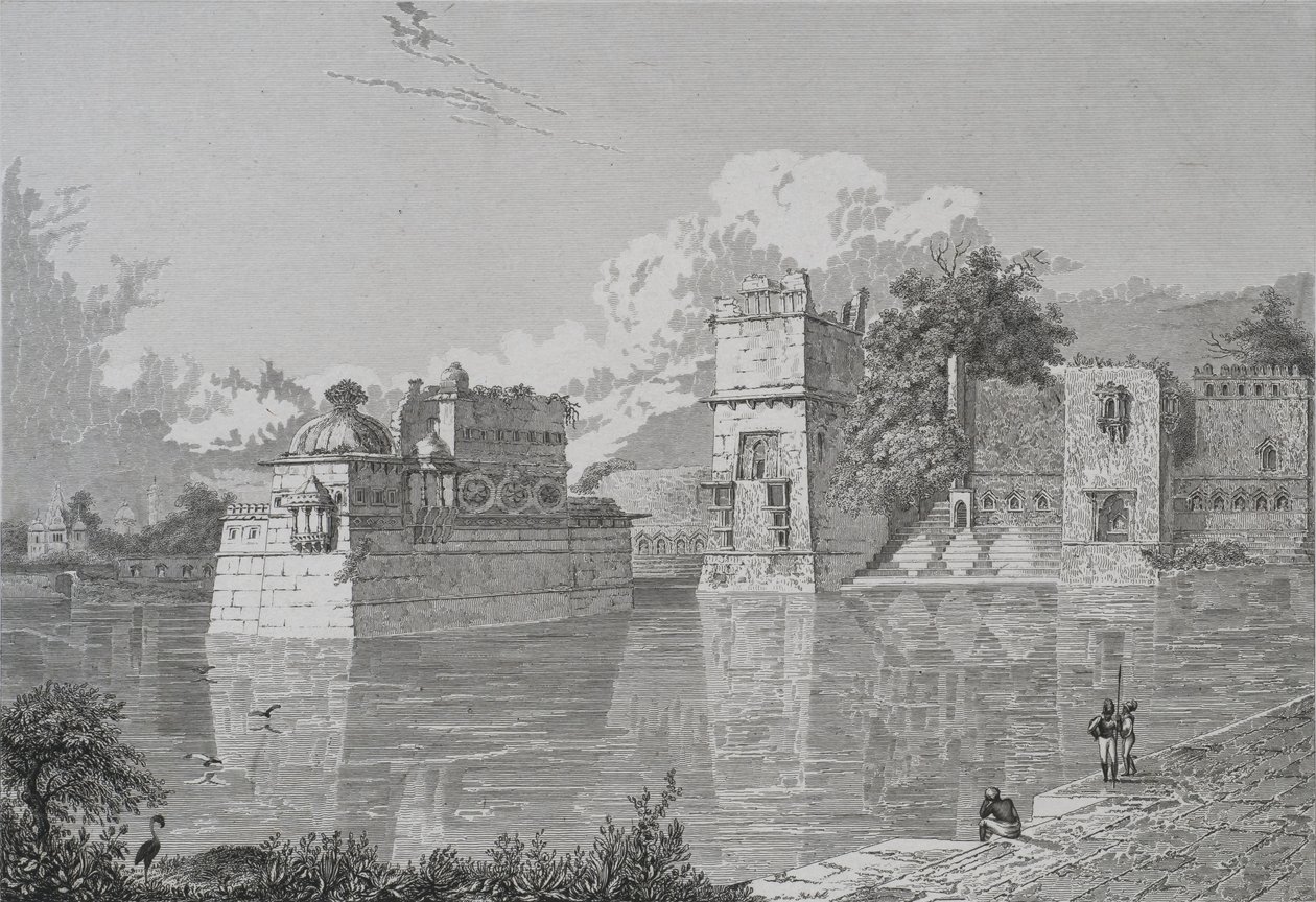 रानी भीम और पुदमुंडी का महल चीतोर में (चित्तोर, उदयपुर राज्य) (उत्कीर्णन) द्वारा स्कूल की अंग्रेजी