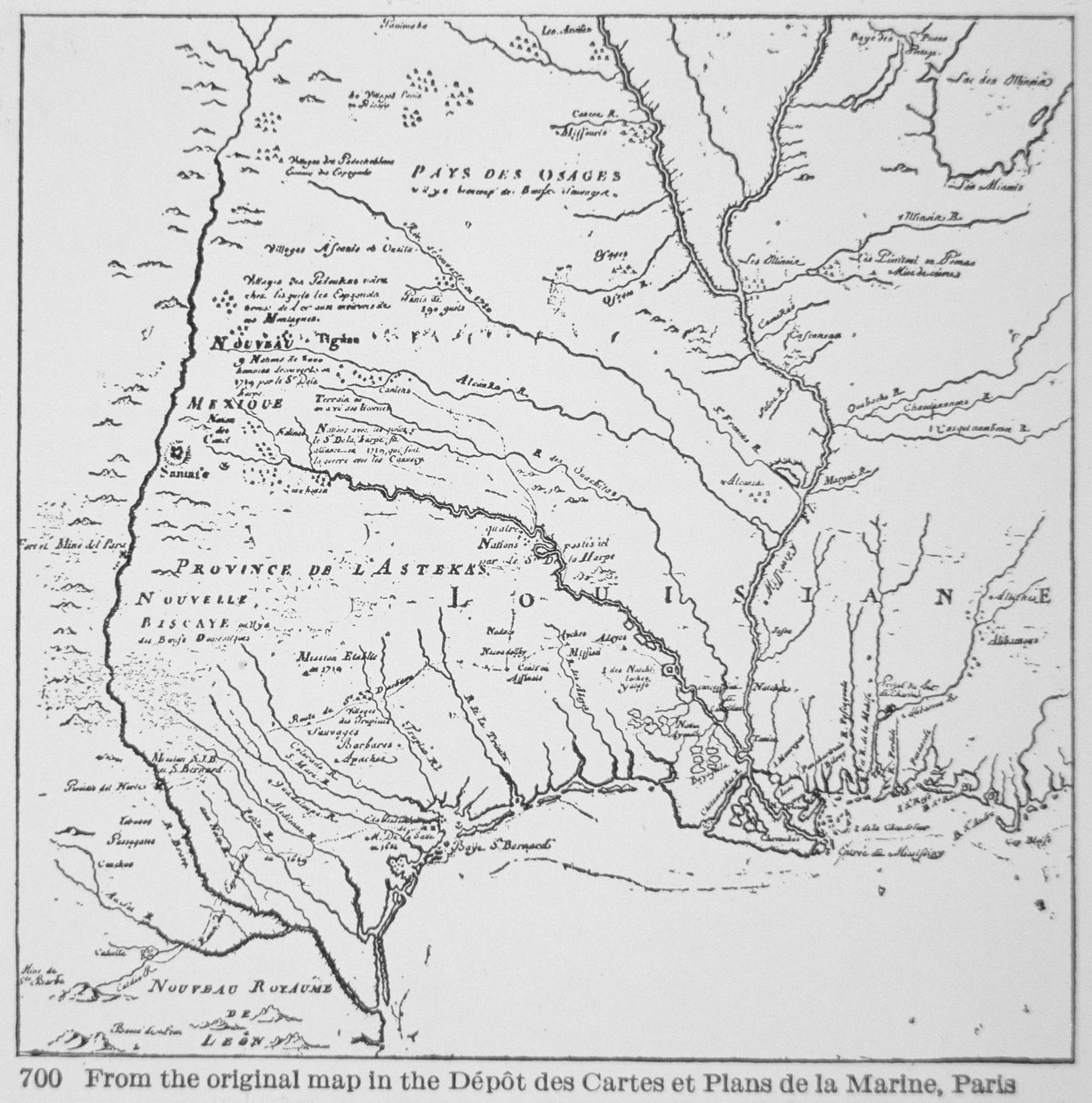 औपनिवेशिक अमेरिका: लुइसियाना का नक्शा, न्यू फ्रांस (लिथो) द्वारा स्कूल फ्रेंच
