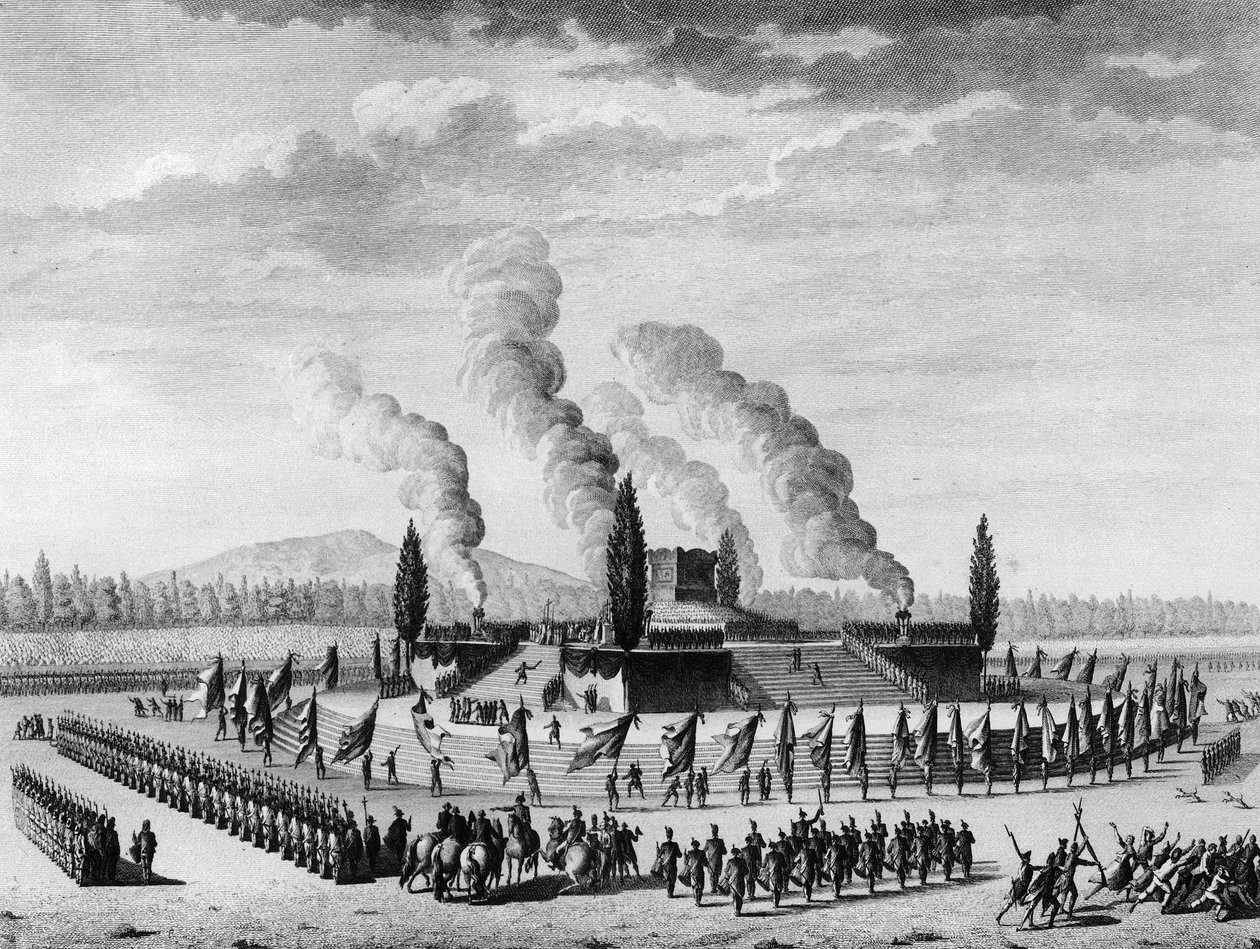 फ्रांसीसी क्रांति: सितंबर 1790 में नैन्सी में मारे गए नागरिकों के सम्मान में फ़नब्रे। पेरिस, क्रांति के इतिहास संस्थान का पुस्तकालय द्वारा स्कूल फ्रेंच