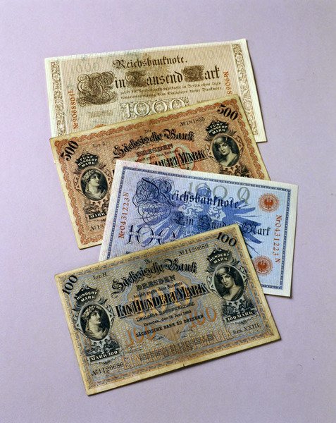 1876-1917 से प्रचलन में जर्मन बैंकनोट (कलर लिथो) द्वारा स्कूल जर्मन