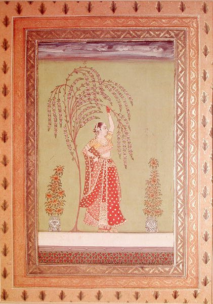 एक पेड़ के नीचे एक महिला (कागज पर गौचे) द्वारा स्कूल इंडियन