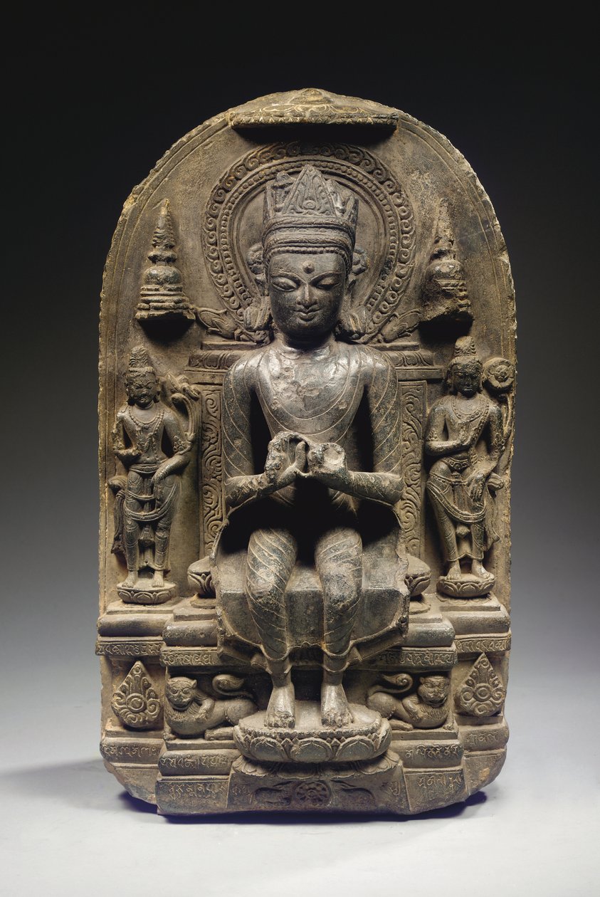 पाल्ड स्टाइल स्टेल्ड विद क्राउन्ड बुद्धा, पूर्वोत्तर भारत द्वारा स्कूल इंडियन