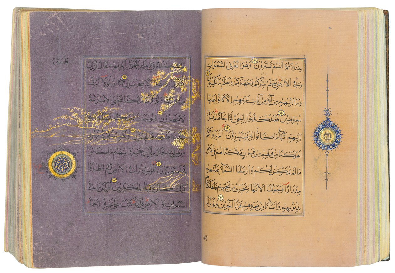 एक तिमुरीद या अक्क्व्युनलु कुरान, ईरान (चीनी कागज पर सोना, स्याही और रंगीन रंगद्रव्य) द्वारा स्कूल ईरानी