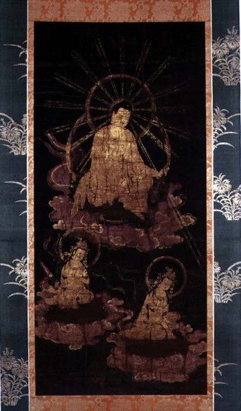 बुद्ध और बोधिसत्व, मुरोमाची काल (1393-1573) (रेशम पर पेंटिंग) द्वारा स्कूल जापानी