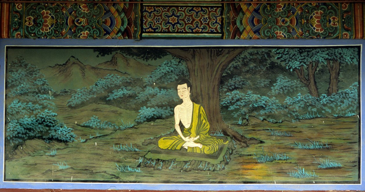 ध्यान में बुद्ध। योंगजू मंदिर, सुवन क्षेत्र, कोरिया में फ्रेस्को। द्वारा स्कूल कोरियाई