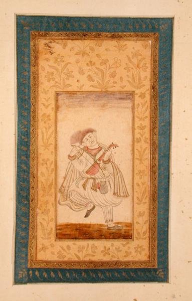 एक नृत्य सारंगी वादक, मुगल दरबार का संगीतकार, लार्ज क्लाइव एल्बम (रंगीन चित्र) से द्वारा स्कूल मुगल