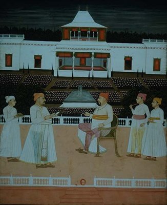 हज़ान रिज़ा एक मुगल उद्यान में औधा के नवाब के लिए एक प्रार्थना प्रस्तुत करता है द्वारा स्कूल मुगल