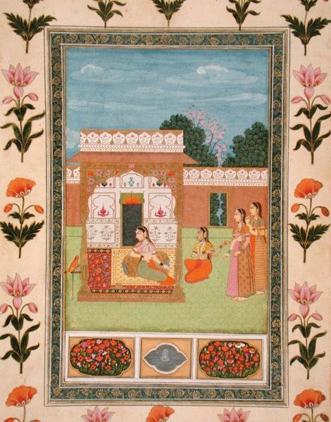 स्मॉल क्लाइव एल्बम (कागज पर अपारदर्शी जल रंग) से एक मंडप द्वारा देवियों द्वारा स्कूल मुगल