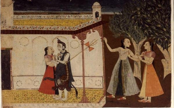 47.110/323 शिव ऋषियों की पत्नियों के साथ, 'पुराण', कुल्लू-मंडी, हिमाचल प्रदेश का एक प्रसंग द्वारा स्कूल पहाड़ी