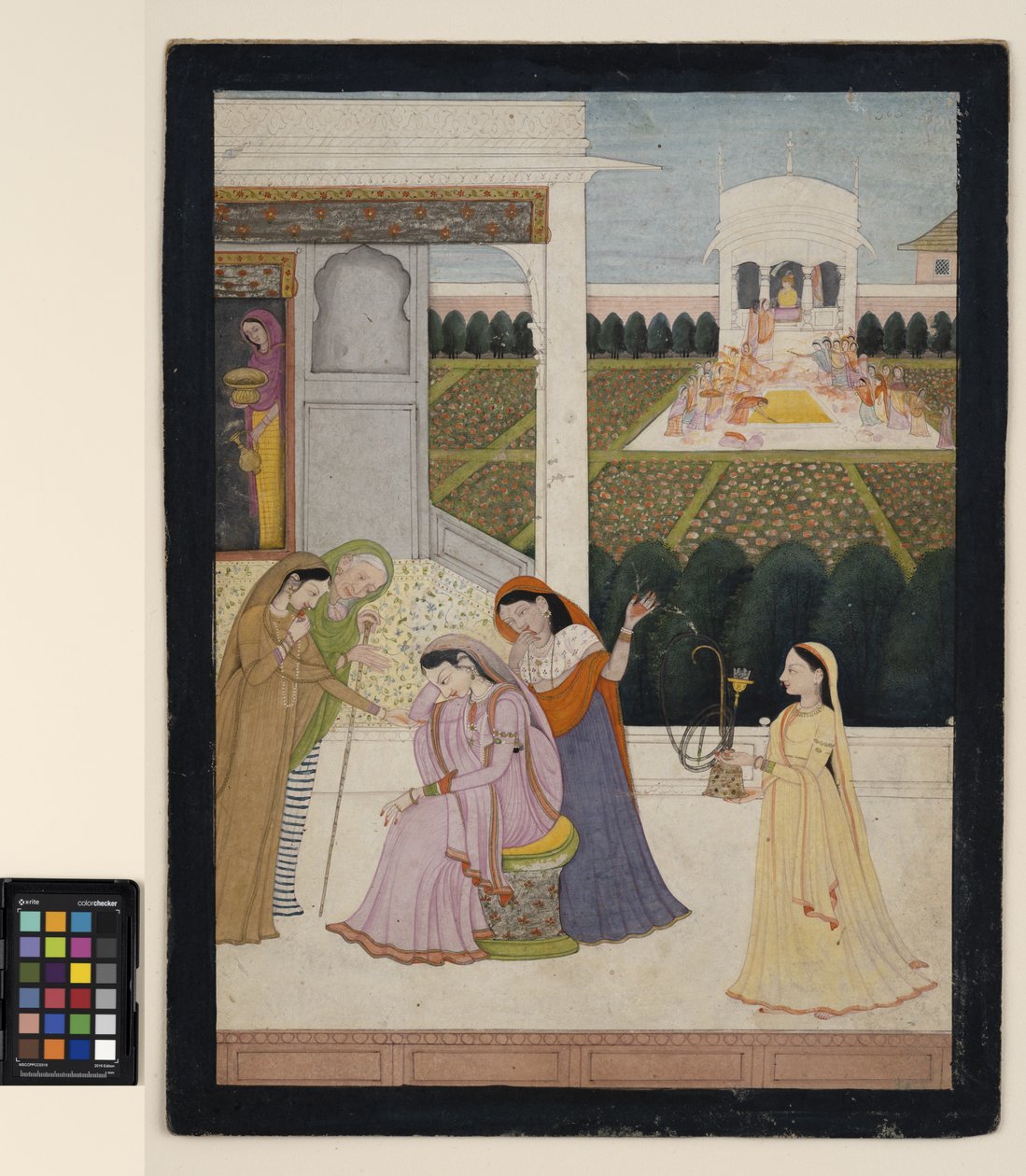 एक महिला डिस्कोलेट करती है, जबकि अन्य होली खेलते हैं, c.1790 (कागज पर अपारदर्शी पानी के रंग, चांदी और सोना) द्वारा स्कूल पहाड़ी