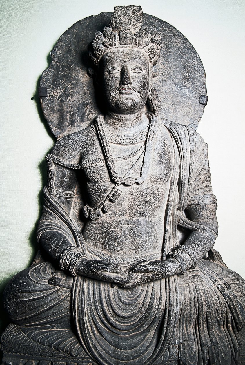 बुद्ध, गांधार कला, पेशावर, पाकिस्तान को दर्शाती पत्थर की मूर्ति, द्वारा स्कूल पाकिस्तानी