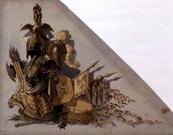 हथियारों की नव-शास्त्रीय ट्राफियां: यूरोप, c.1825 (कागज पर जल रंग) द्वारा स्कूलरूसी