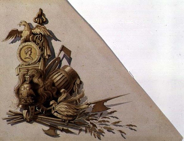 नियो-क्लासिकल ट्राफियां ऑफ आर्म्स, रूस, c.1825 (कागज पर पानी के रंग का) द्वारा स्कूलरूसी
