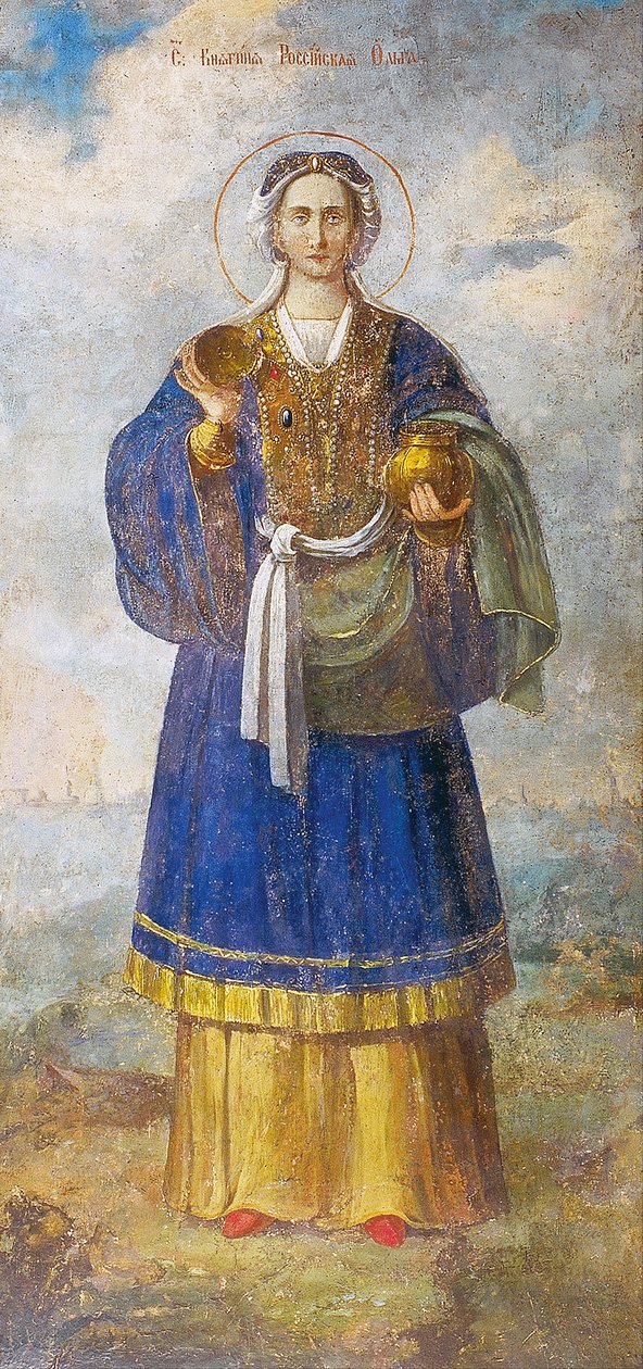 सेंट ओल्गा, कीव की राजकुमारी, c.1700 (फ्रेस्को) द्वारा स्कूलरूसी