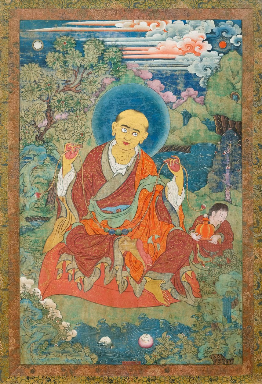 लरहत कनकवत्स - तिब्बती संस्कृति द्वारा अरहत कनकवत्स। कपड़ा पर रंगद्रव्य और सोना द्वारा स्कूल तिब्बती