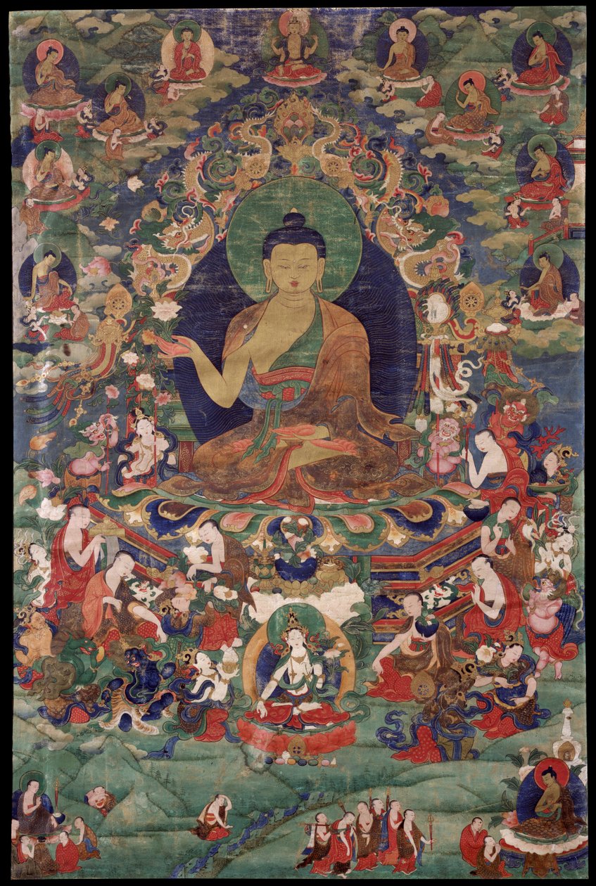 शाक्यमुनि बुद्ध - तिब्बती संस्कृति - 18वीं शताब्दी - कपास पर खनिज वर्णक - 70,5x47 - रुबिन संग्रहालय कला, न्यूयॉर्क द्वारा स्कूल तिब्बती