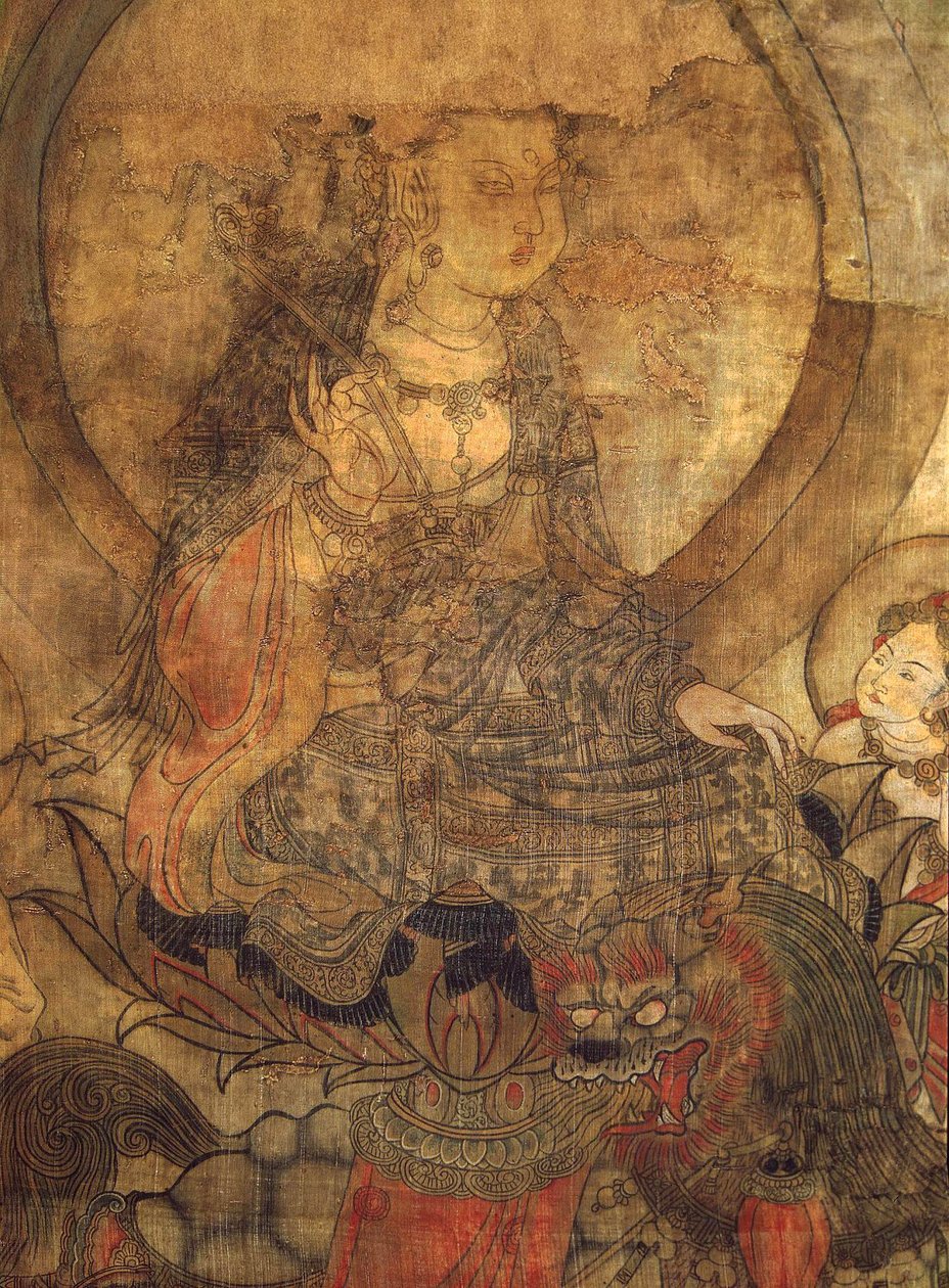 तिब्बती संस्कृति: मंजुश्री (मंजुश्री)। रेशम पर स्याही, आकार: 96x60 द्वारा स्कूल तिब्बती