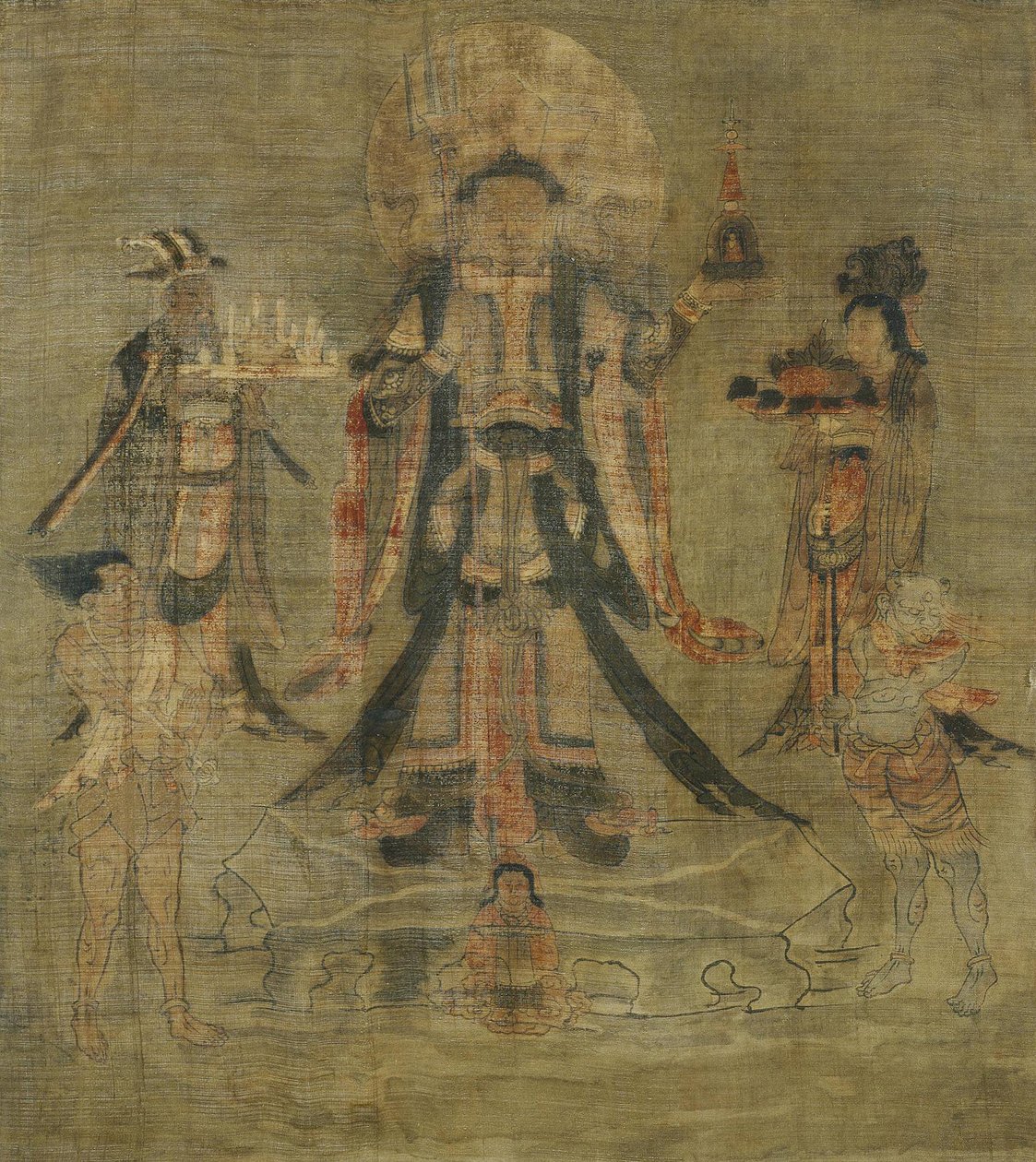 तिब्बती संस्कृति: वैश्रावण बिशामोंटेन, उत्तर के संरक्षक। रेशम पर स्याही, आकार: 62.5x53 द्वारा स्कूल तिब्बती