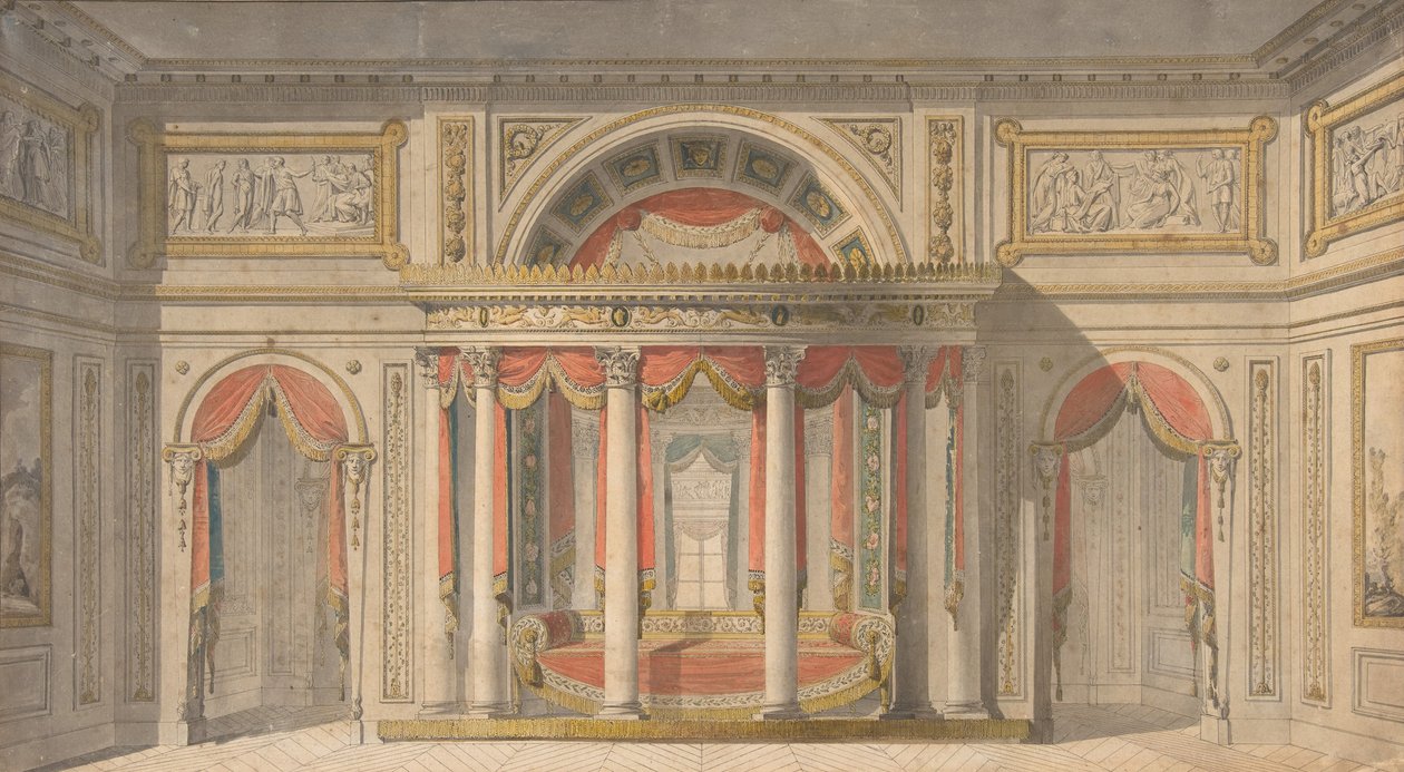 एक बेडरूम के लिए डिजाइन, 1785-1838। द्वारा चार्ल्स पर्सिएर का स्कूल