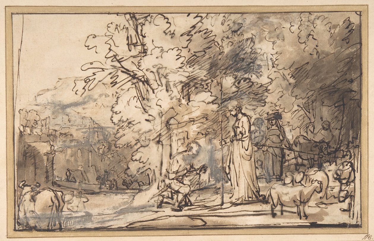 कुएं पर याकूब और राहेल की मुलाकात, 1640-49। द्वारा रेम्ब्रांट वैन रिजनो का स्कूल