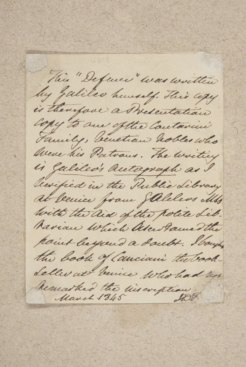 गैलीलियो, 1845 (कागज पर कलम और स्याही) द्वारा डिफ्रेंशियल के सामने बोर्ड पर चिपकाया गया द्वारा स्कॉटिश स्कूल