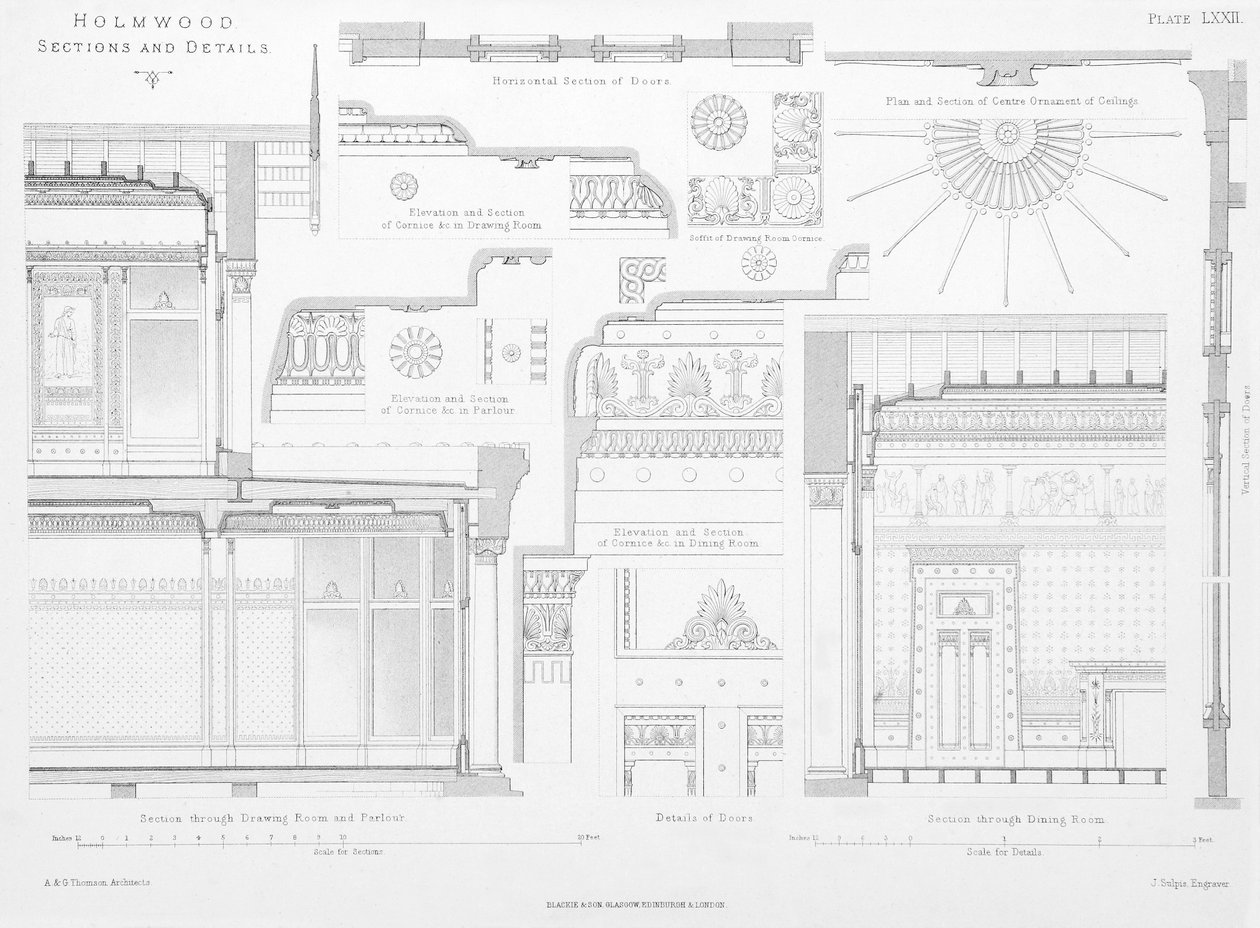 होमवुड, ग्लासगो (उत्कीर्णन) के आंतरिक सजावटी विवरण द्वारा स्कॉटिश स्कूल
